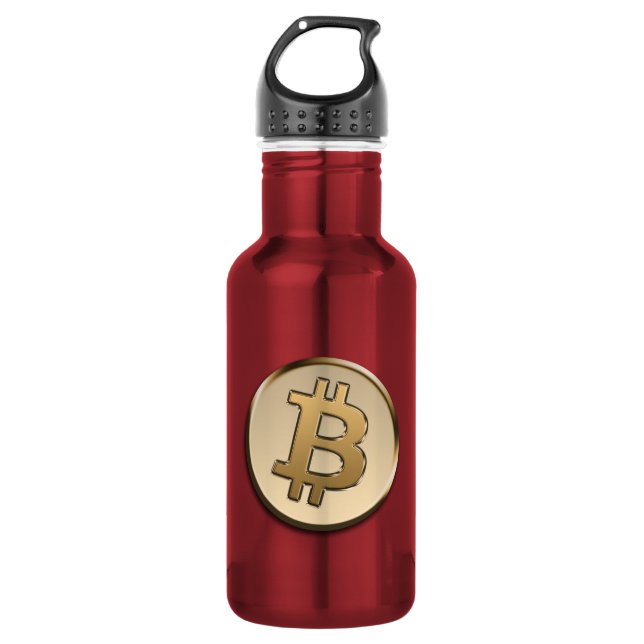 Goldene Bitcoin-Wasserflasche - ROT Edelstahlflasche (Vorderseite)