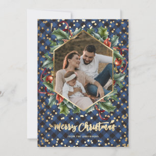 Goldene Blaffel-Plaid-Foto-Weihnachtskarten Feiertagskarte