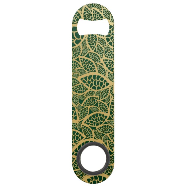 Goldene Blatspitze auf grünem Hintergrund Speedflaschenöffner (Vorderseite)
