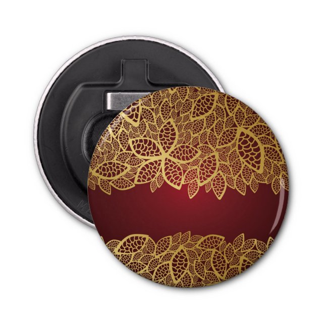 Goldene Blatspitze auf rotem Hintergrund Flaschenöffner (Vorderseite)