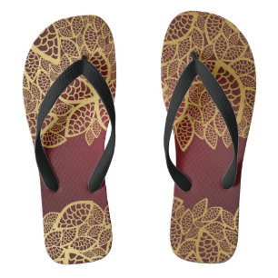 Goldene Blatspitze auf rotem Hintergrund Flip Flops