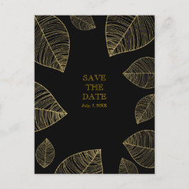 Goldene Blätter auf Black Elegant SAVE THE DATE Ankündigungspostkarte