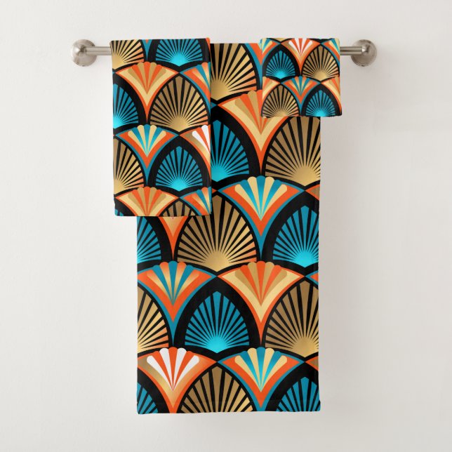 Goldene Blätter aus geometrischen Palmen im Art Dé Badhandtuch Set (Insitu)