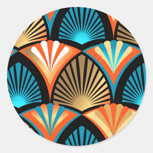 Goldene Blätter aus geometrischen Palmen im Art Dé Runder Aufkleber (Vorderseite)