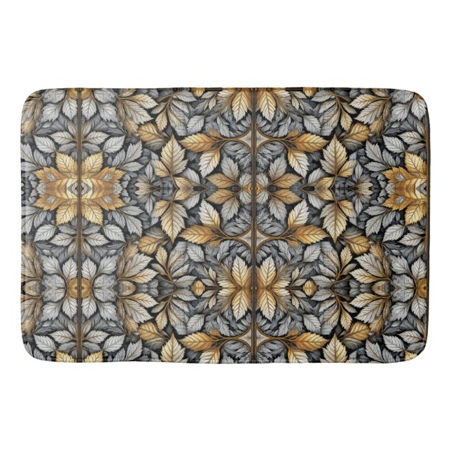 Goldene Blätter Botanical Sherpa Badematte (Vorderseite)