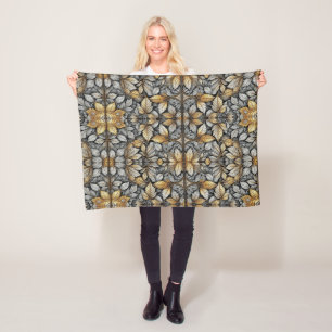 Goldene Blätter Botanical Sherpa Fleecedecke