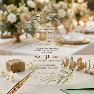 Goldene Blätter Eleganz Muslimische Hochzeit Nikah Acryleinladungen