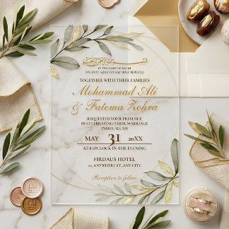 Goldene Blätter Eleganz Muslimische Hochzeit Nikah Acryleinladungen