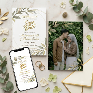 Goldene Blätter Eleganz Muslimische Hochzeit SAVE Einladung