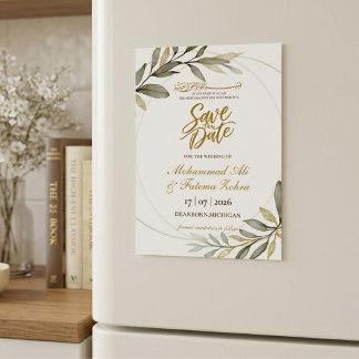 Goldene Blätter Eleganz Muslimische Hochzeit SAVE Magnetkarte