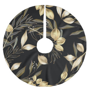 Goldene Blätter: Exotisches botanisches nahtloses Polyester Weihnachtsbaumdecke
