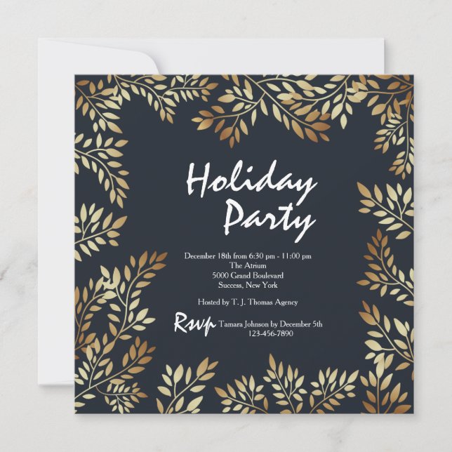 Goldene Blätter Frame Square Einladung (Vorderseite)