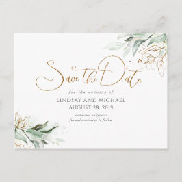 Goldene Blätter Grüne Save the Date Postkarte