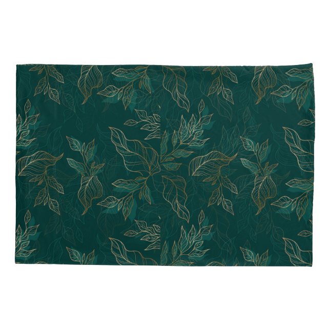 Goldene Blätter Handgezeichnete Linie Art Kissenbezug (Rückseite)