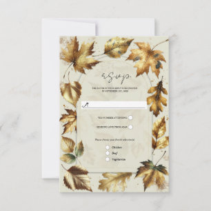 Goldene Blätter Mandel Beige Creme Glamour Herbst RSVP Karte
