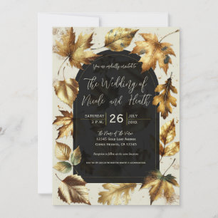 Goldene Blätter Mandel Beige Creme Schwarz Herbst  Einladung