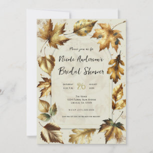 Goldene Blätter Mandel Beige Glam Herbst Brautpart Einladung