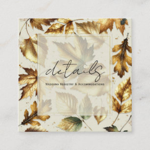 Goldene Blätter Mandel Beige Glam Hochzeit Details Quadratische Visitenkarte