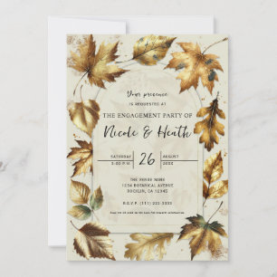 Goldene Blätter Mandel Beige Herbst Hochzeit Einladung