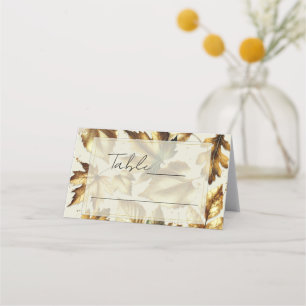 Goldene Blätter Mandel Beige Herbst-Hochzeitsplatz Platzkarte