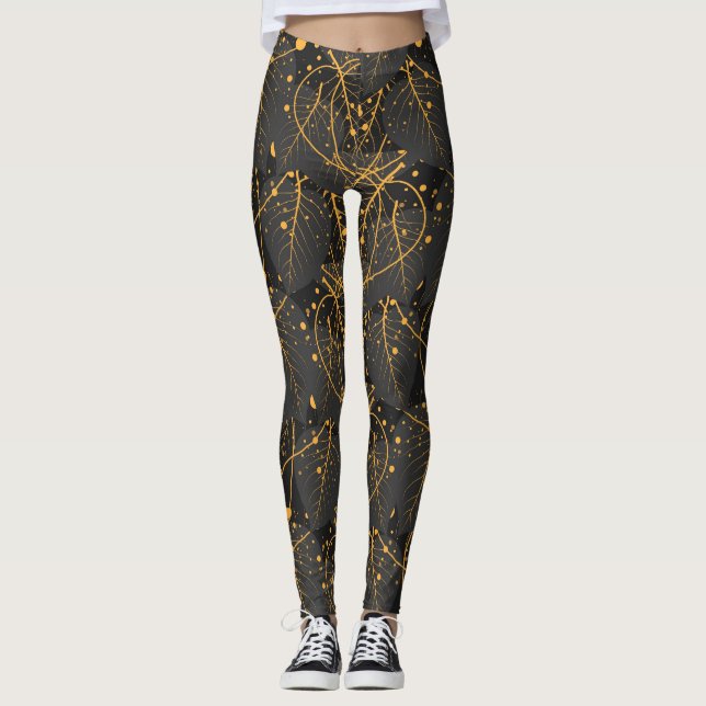 Goldene Blätter Muster Leggings (Vorderseite)