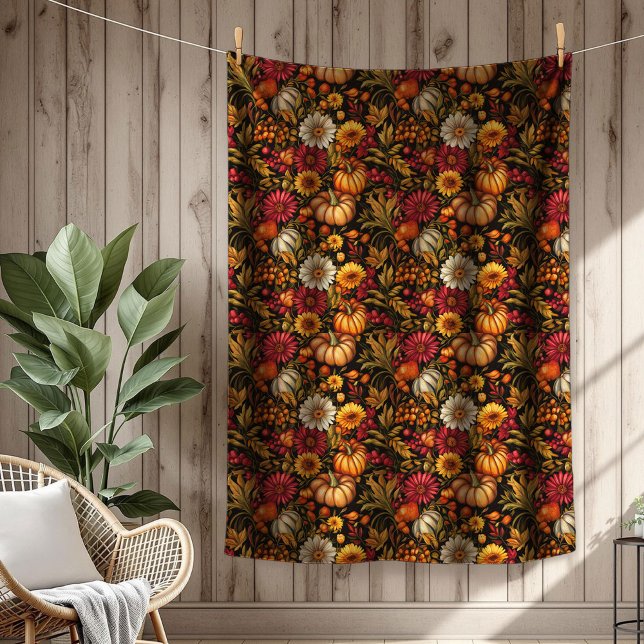 Goldene Blätter & Pumpkin-Print Festivals Touch Fleecedecke (Golden Leaves & Pumpkin-Print Festive Touch Fleece Blanket)