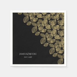 Goldene Blätter Schwarze Herbst Eleganz Hochzeit Serviette