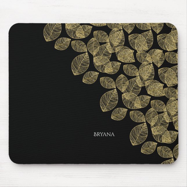 Goldene Blätter Schwarze Herbst Eleganz Mousepad (Vorne)