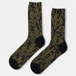 Goldene Blätter, vertikaler Name auf Schwarz Socken