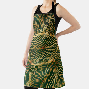 Goldene Blätter Waldgrün Elegantes Muster Schürze