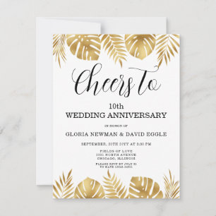 Goldene Blätter zum 10. Hochzeitstag Einladung