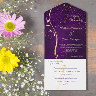 Goldene Blattwirbel Lila Foto Vorlage Hochzeit