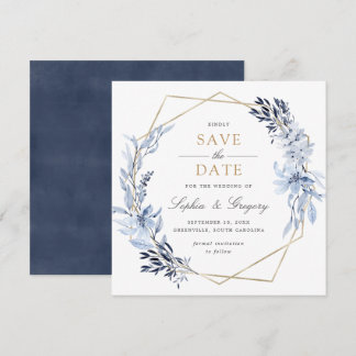 Goldene Blau-Blätter Save the Date Einladung