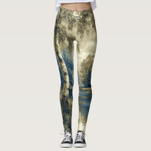 Goldene Blaue Birken am Flussufer Leggings