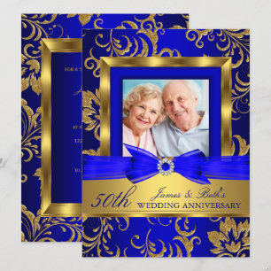 Goldene blaue Blumen Hochzeit 50. Hochzeitstag Einladung