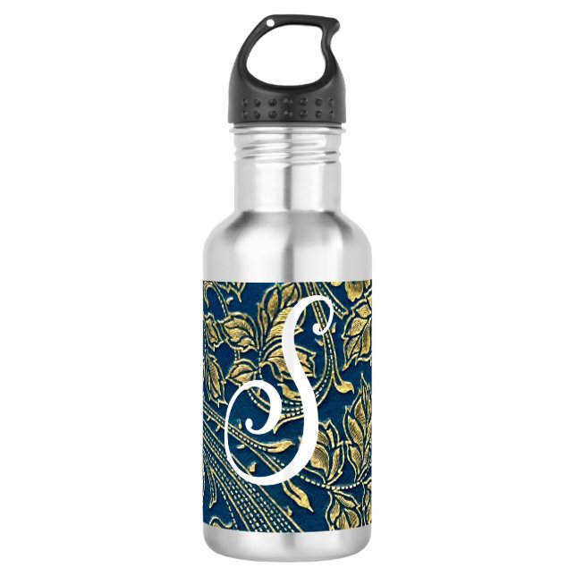 Goldene blaue Eleganz Edelstahlflasche (Vorderseite)
