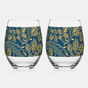 Goldene Blaue Eleganz    Weinglas Ohne Stiel