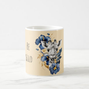 Goldene Blaue Hibiskusblüten Giraffe Kaffeetasse