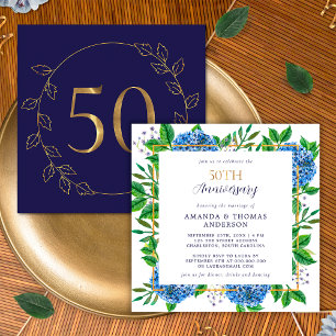 Goldene Blaue Hortensie 50. Hochzeitstag Jubiläum Einladung