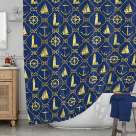 Goldene blaue Nautic Ships Rope Decke Duschvorhang