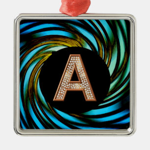 Goldene Bling Letter Ein Aquamariner Swirl Ornament Aus Metall