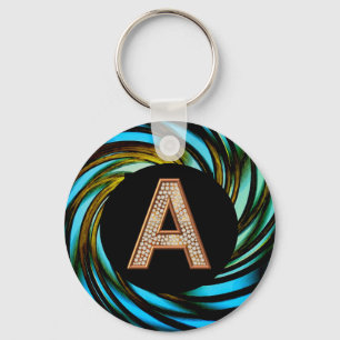 Goldene Bling Letter Ein Aquamariner Swirl Schlüsselanhänger