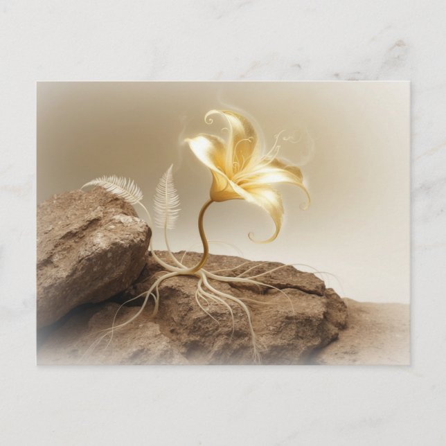 Goldene Blume auf einem Stein Postkarte (Vorderseite)