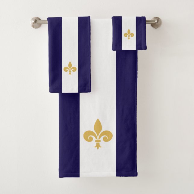 Goldene Blume auf marineblau und weiß gestreift Badhandtuch Set (Insitu)