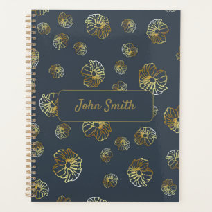 Goldene Blume auf Schwarz-Flora-Musterschrift Planer