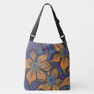 Goldene Blume, Blumenfantasie, orangefarbenes Blau Tragetaschen Mit Langen Trägern