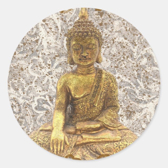 Goldene Blume Buddha Golden Floral Runder Aufkleber (Vorderseite)