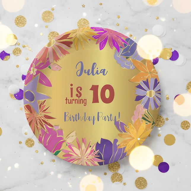 Goldene Blume Geburtstag Pappteller (Von Creator hochgeladen)