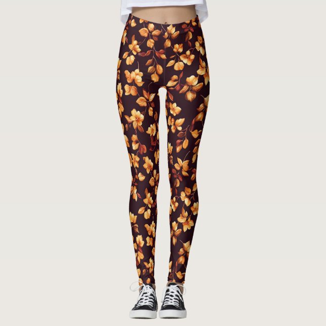 Goldene Blume Herbstmuster Leggings (Vorderseite)