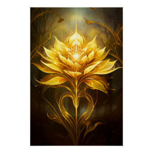 Goldene Blume im dunklen Wald Poster